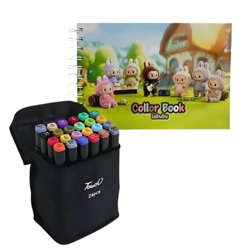 Kit Labubu Livro Para Colorir + 24 Canetinhas Coloridas