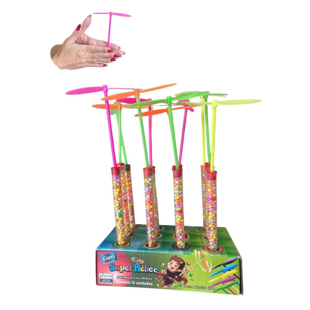 Display Com 12 Brinquedos Super Hélice Plástico Com Balinhas