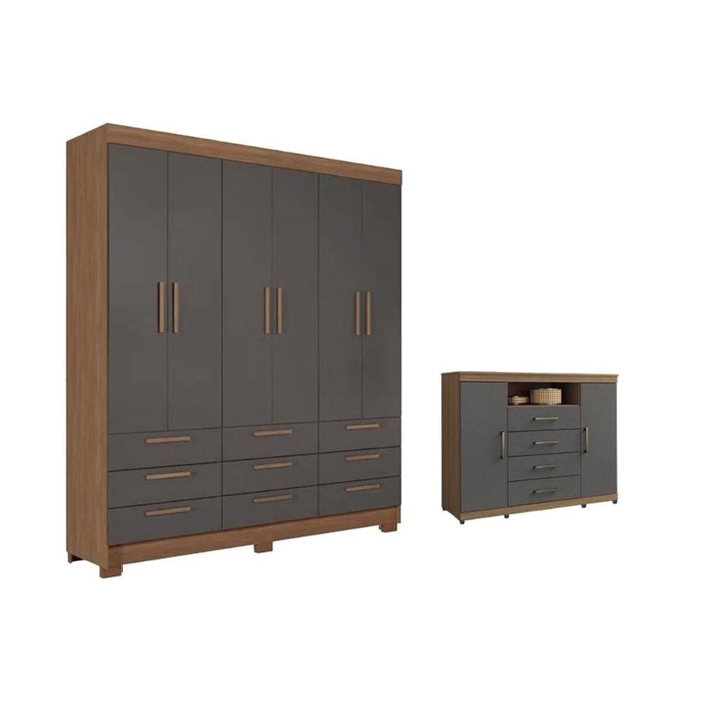 Guarda Roupa +1Cômoda QC448 Jatobá/Grafite - Santos Andirá