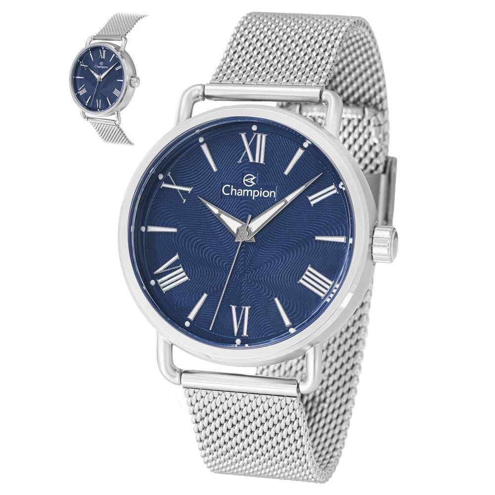 Relógio Champion Masculino Ref: Ch30251f Casual Mesh Prateado