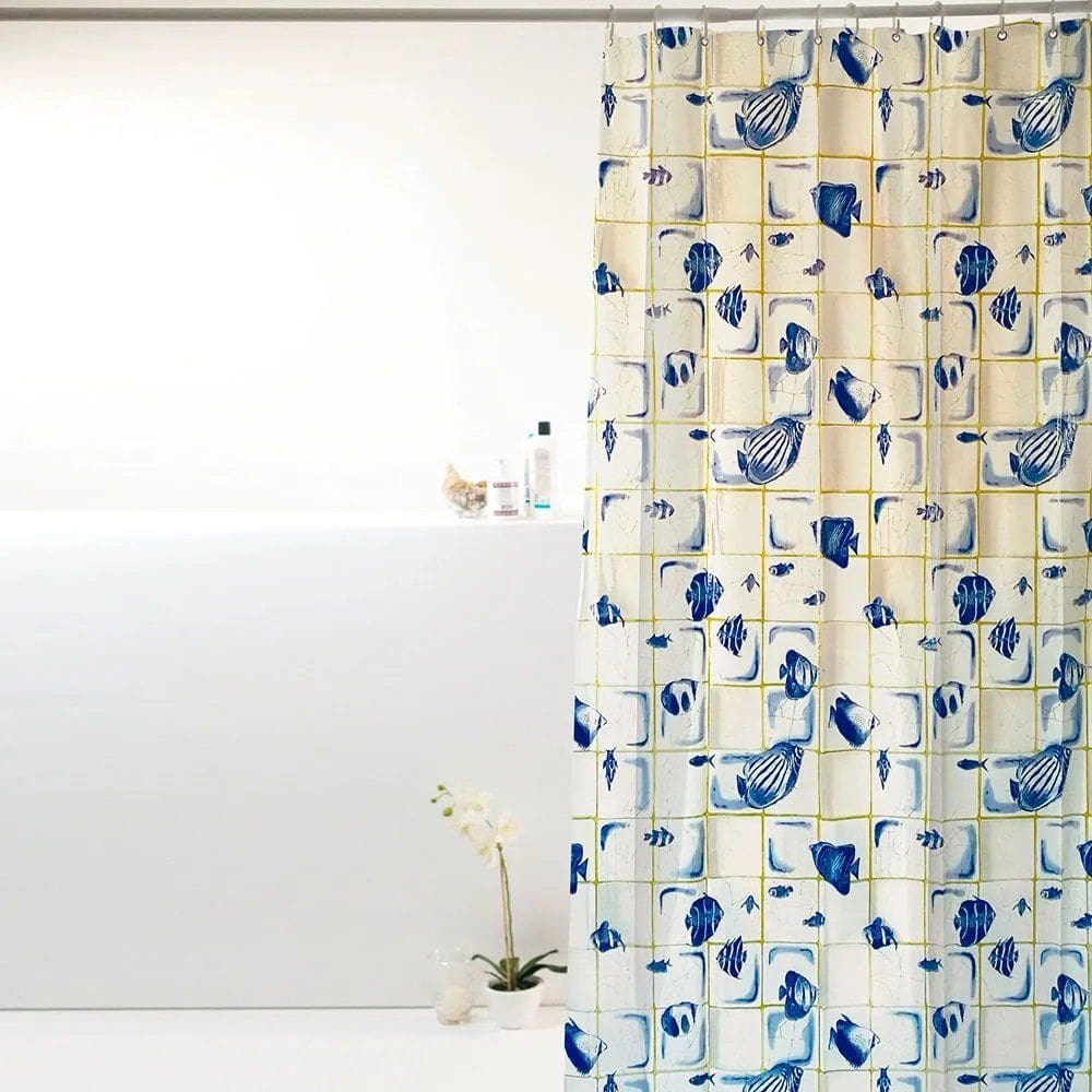 Cortina Para Box Banheiro Peva Antimofo 180x160cm - Peixes Azuis