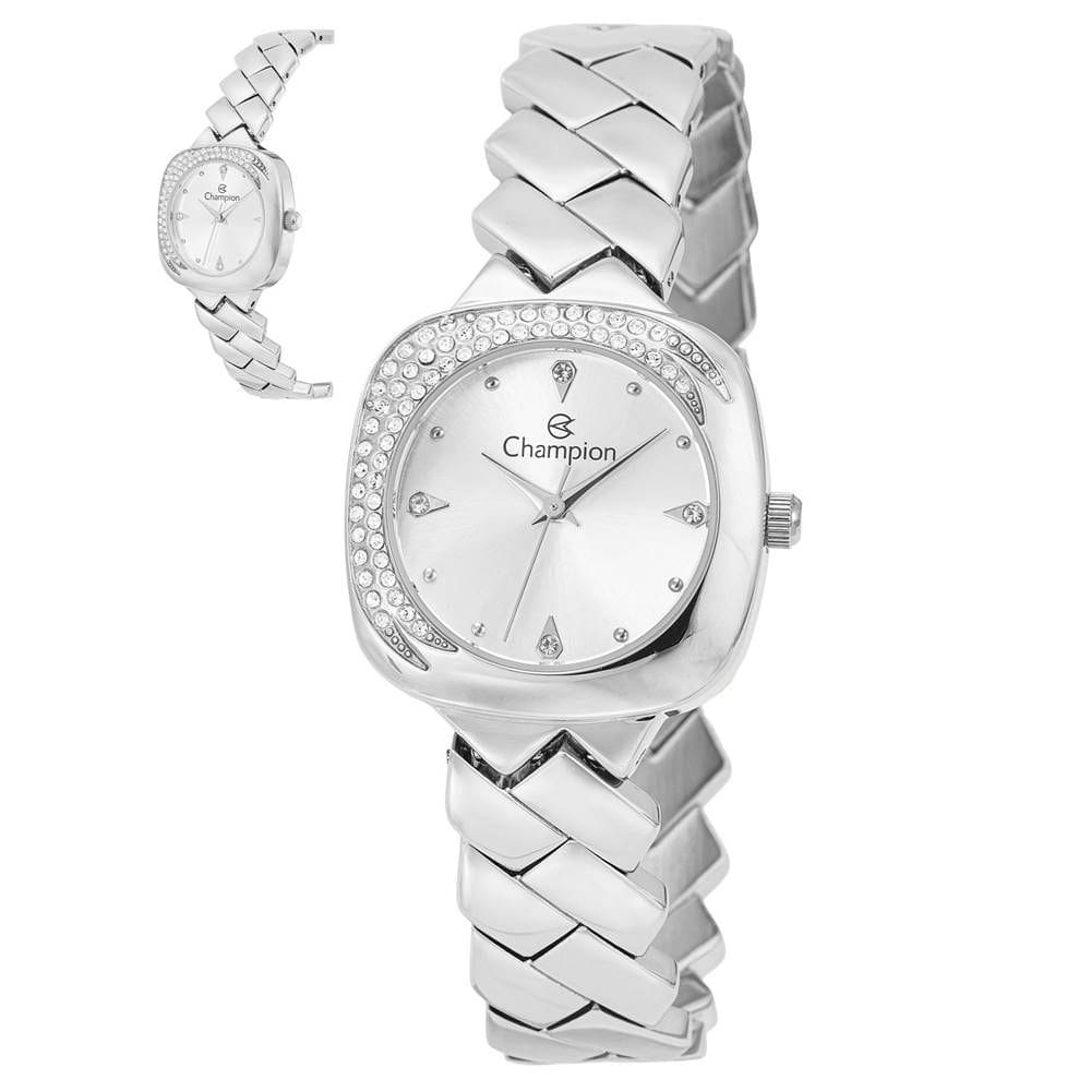 Relógio Champion Feminino Ref: Cf26204q Retangular Bracelete Prateado