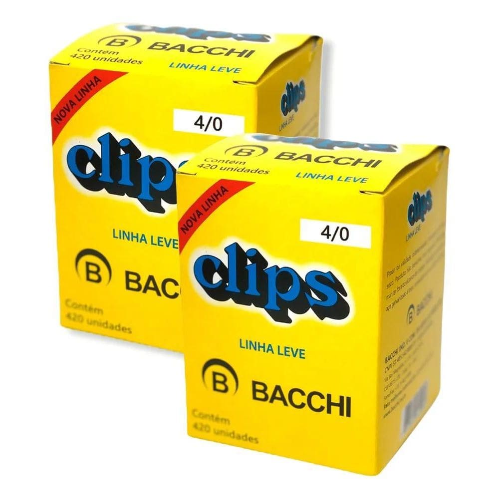 2X Kit 2 Caixas Clips Para Papel Bacchi Galvanizado Papelari