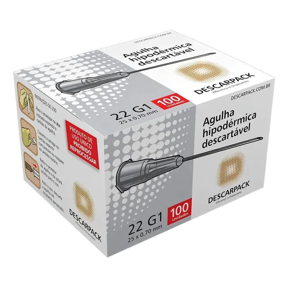 2X Agulha 25X0,70 22G Descartavel Esteril Hipodermica 100 Un