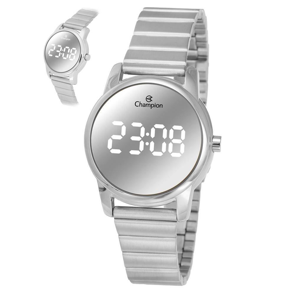 Relógio Champion Feminino Ref: Ch48215q Led Espelhado Prateado