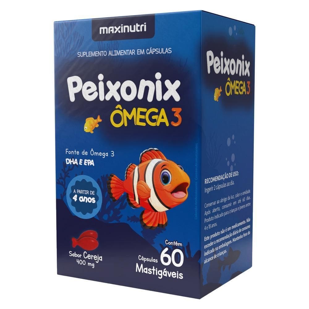 Peixonix Ômega 3 Mastigável Sabor Cereja 60 Cápsulas