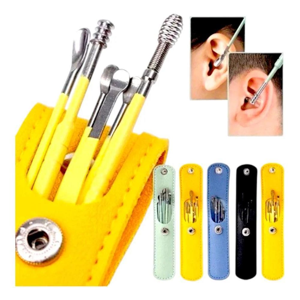 2X Removedor Extrator Cera De Ouvidos 7 Peças Aço Inox Limpe