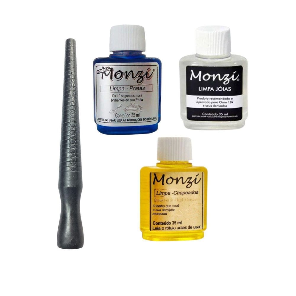 Kit 3 Monzi 35Ml Limpa Chapeados Prata Ouro + 1 Aneleira