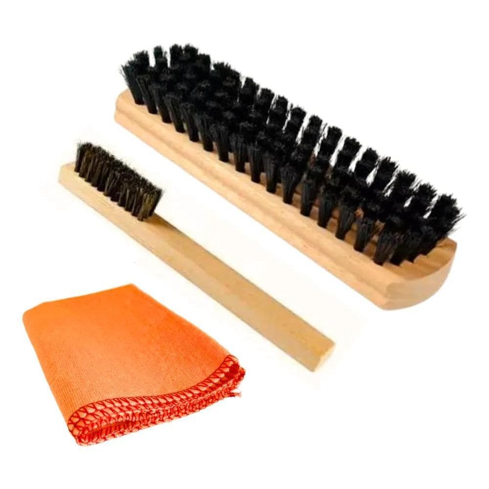 2X Kit Engraxar Sapato Couro 2 Escovas + 1 Flanela Polir Bri
