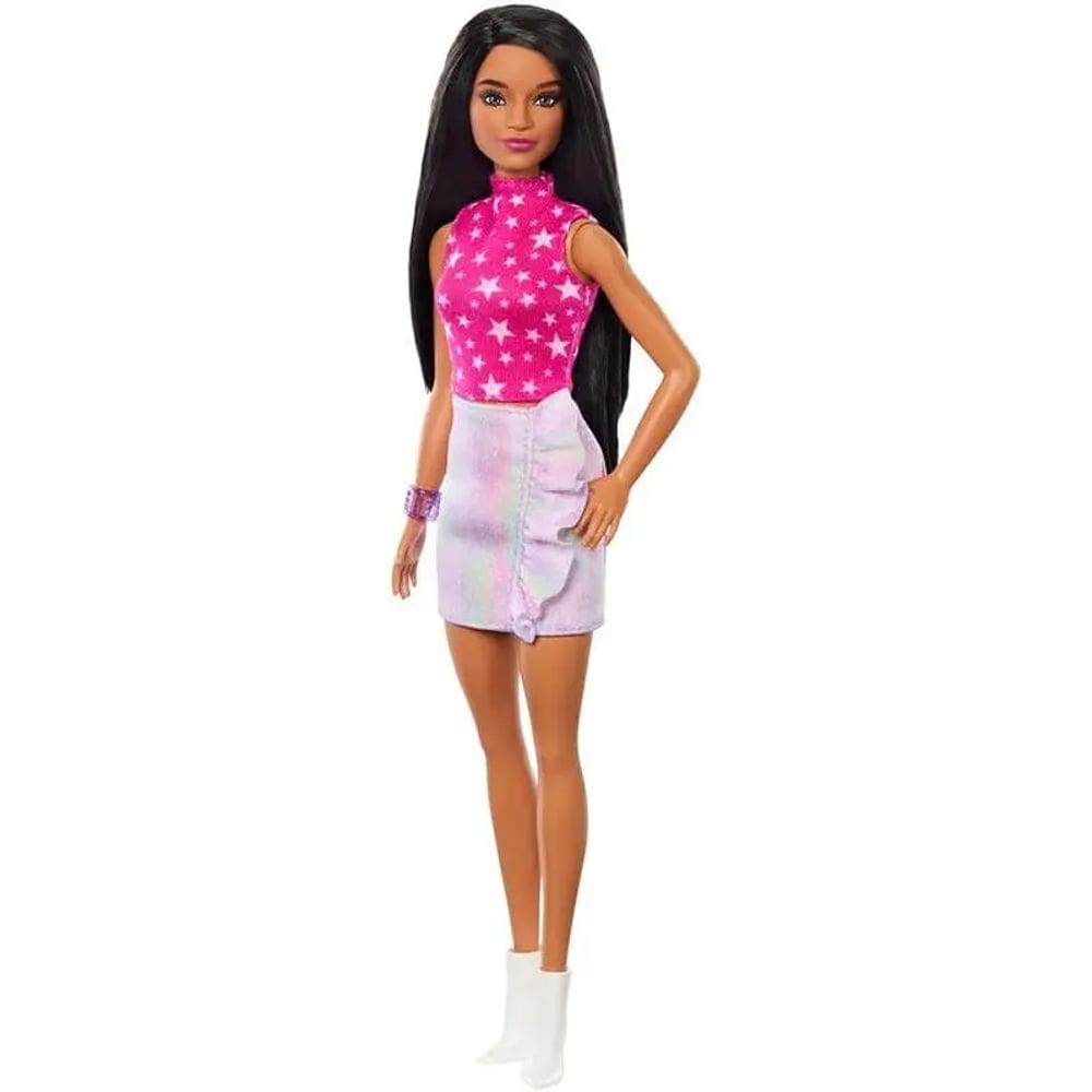 Boneca Barbie Fashionistas Blusa Estrela Pink Saia Iridescente- Mattel