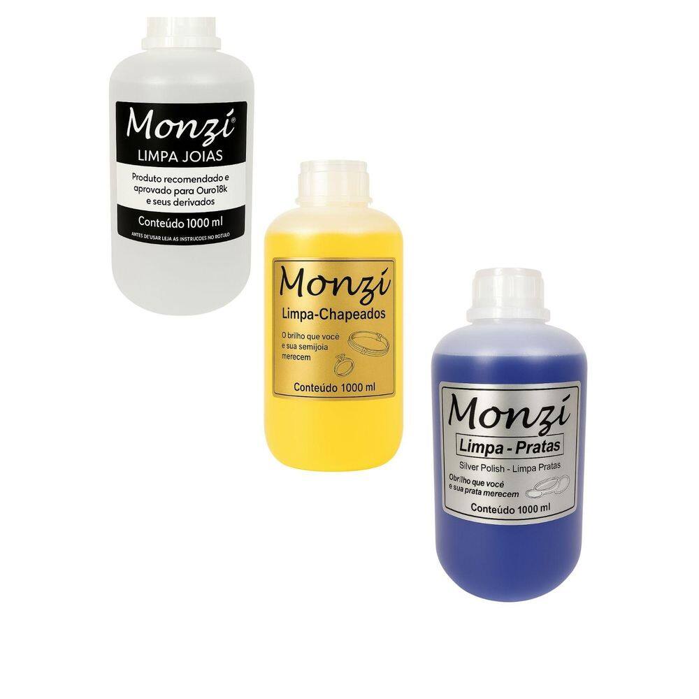 Kit 3 Limpa Prata 925 Monzi Chapeado Jóias 1 Litro Grande