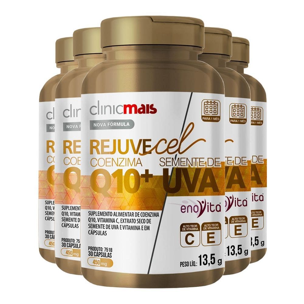 Kit 5 Rejuvecel Coenzima Q10 Clinicmais 30 Cápsulas