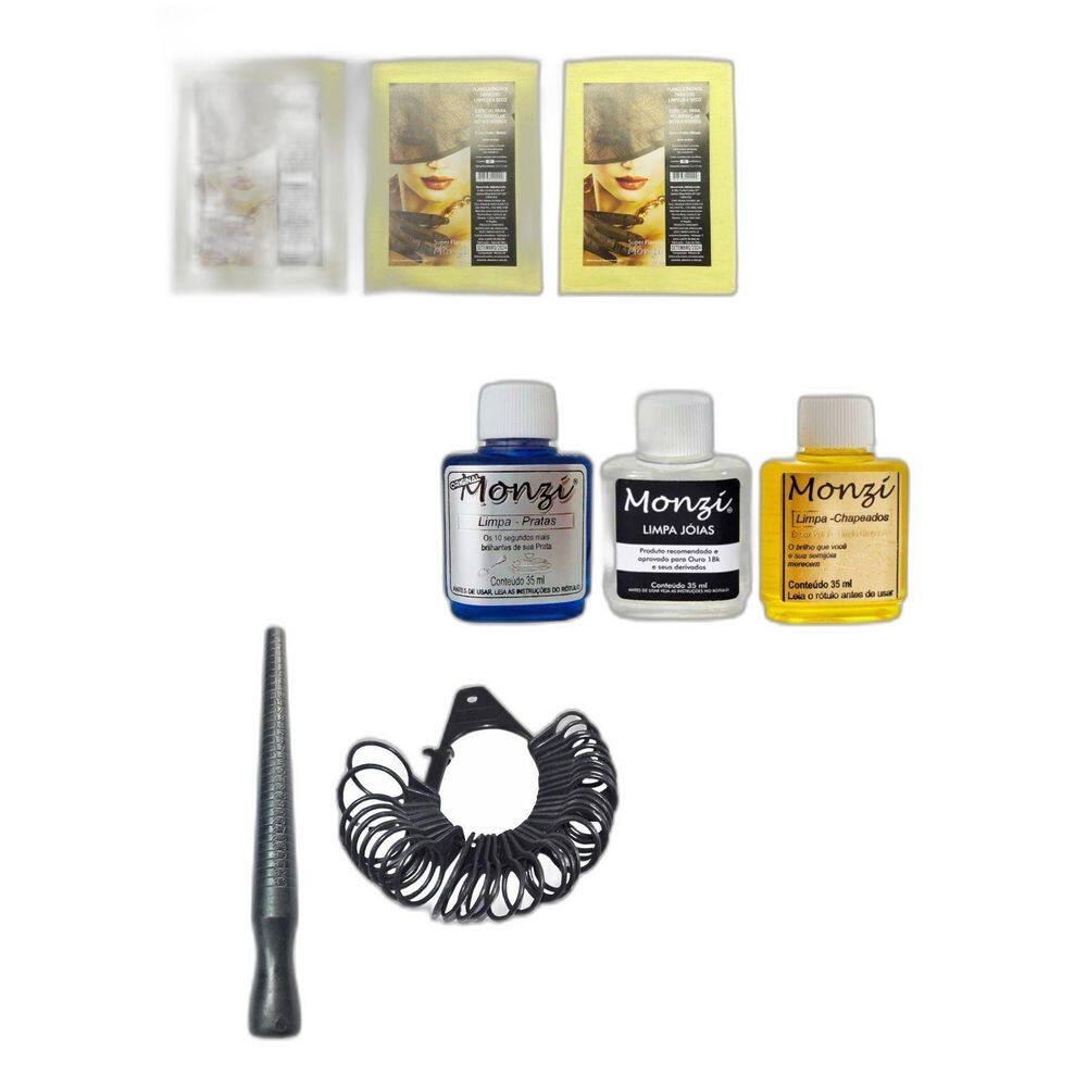 Kit 3 Monzi 35Ml Limpa Chapeados Prata Ouro + 3 Flanelas+ 2