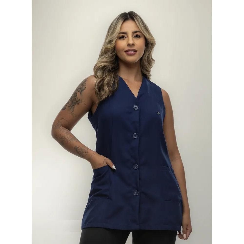 2X Jaleco Regata Feminino Manga Curta Acinturado Gabardine