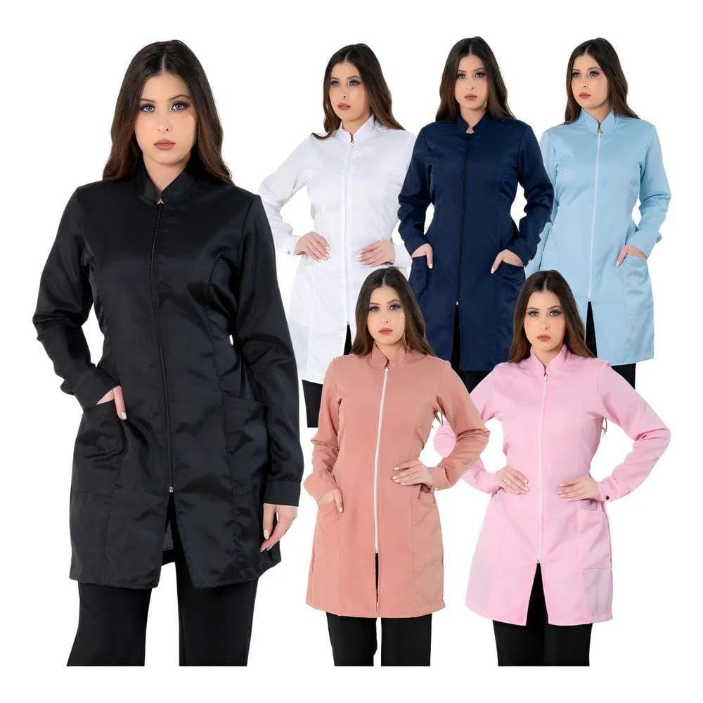 2X Jaleco Feminino Acinturado Oxford Manga Longa Gola Padre