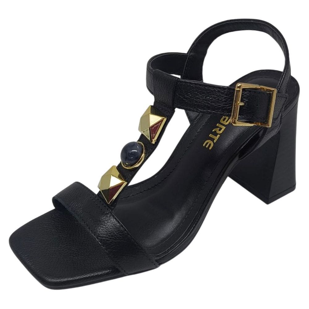 Sandália Feminina Couro Salto Bloco Elegante Via Marte