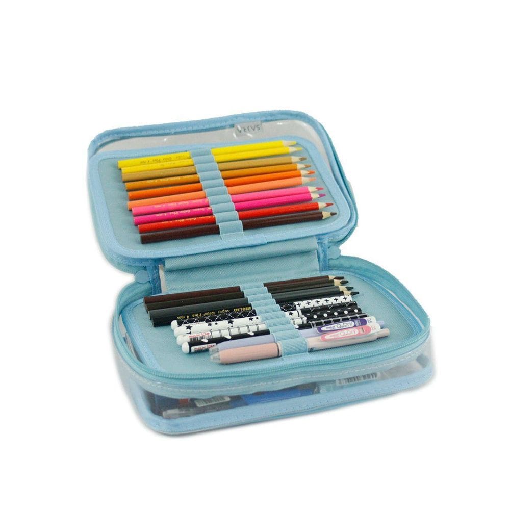 Estojo Box 100 Pens 2 Divisorias Cristal Azul Bebe