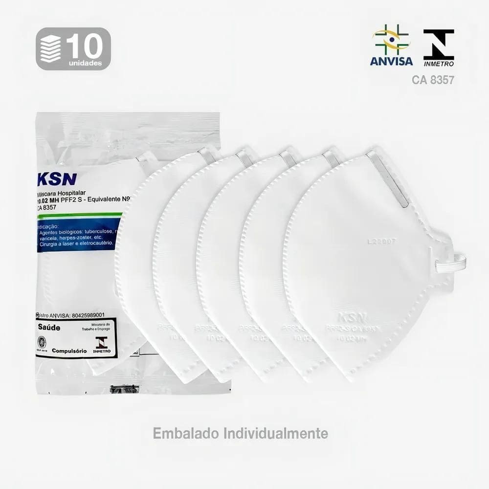 2X 10 Máscaras Proteção Hospitalar Ksn Pff2 N95 Anvisa Inmet