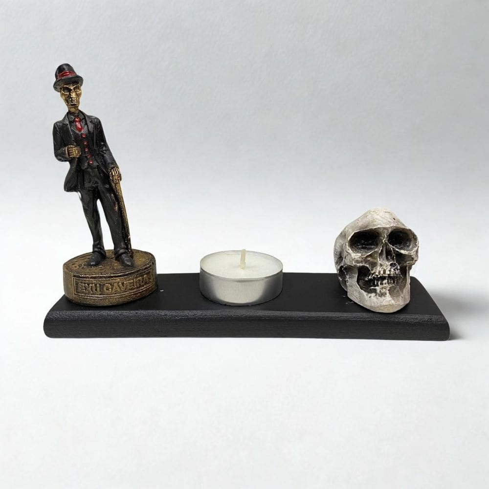 Kit Ofertório Exu Caveira Poder E Proteção Resina 17 Cm