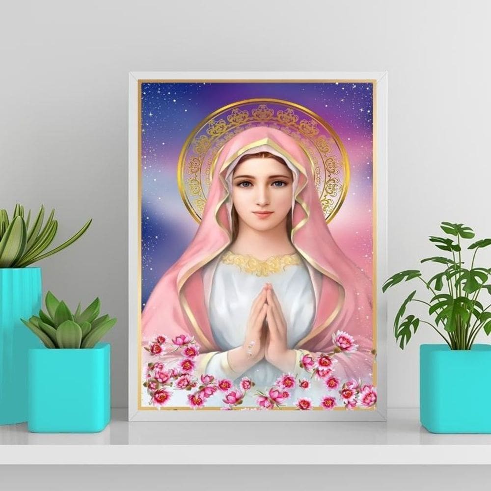 Quadro Nossa Senhora Da Rosa Mística 24X18Cm Vidro Branca
