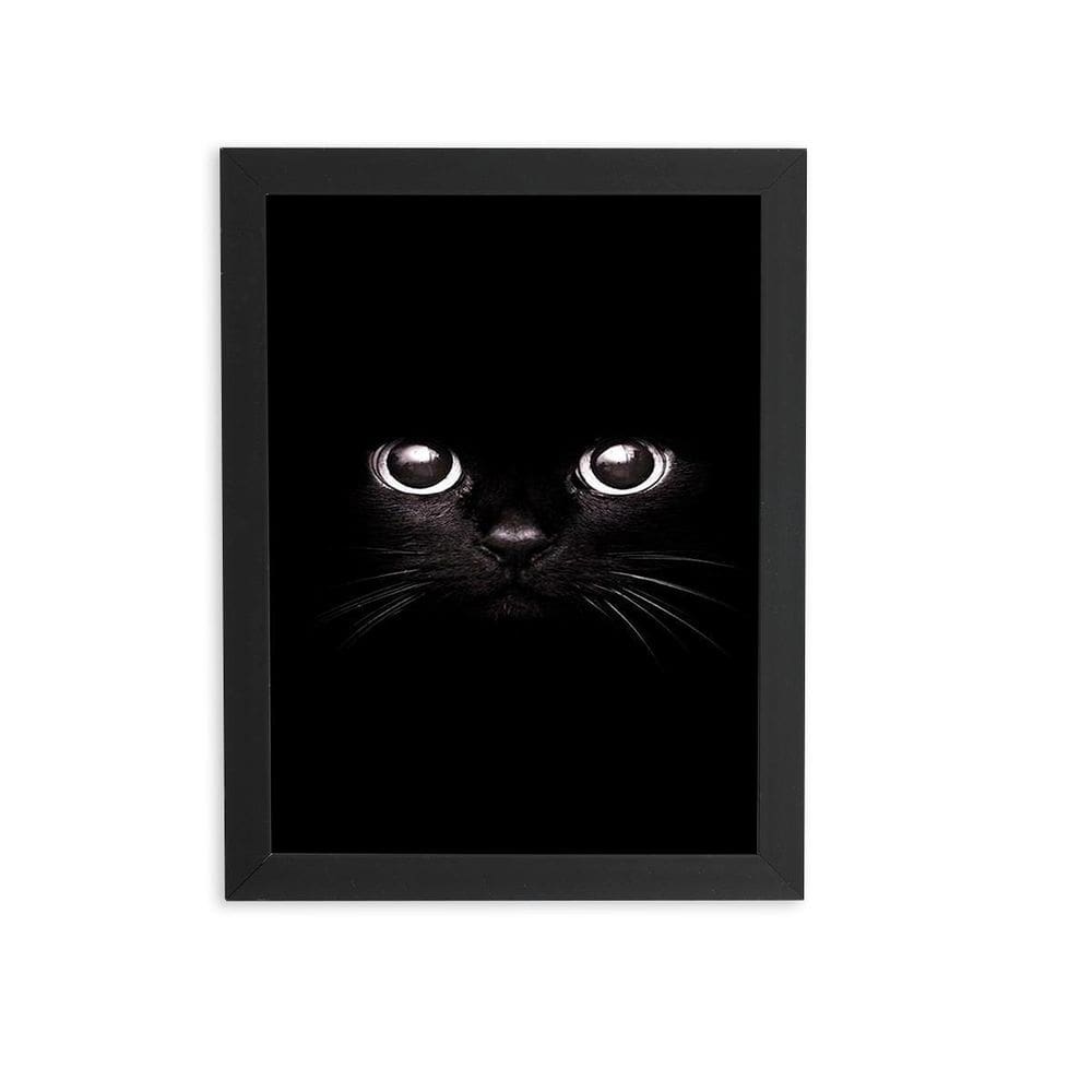 Gato Preto Minimalista Quadro Moldura Preta 60X40Cm