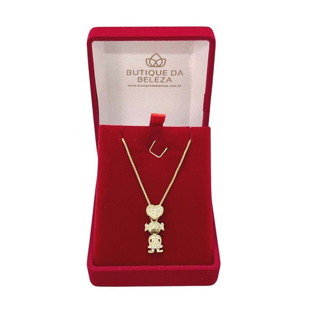 Gargantilha Folheada A Ouro Veneza Pingente Menina E Coração