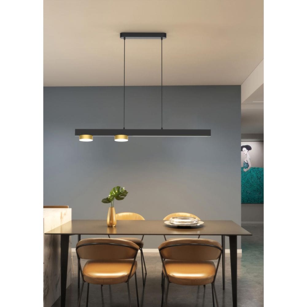 Lustre Pendente Preto 102Cm Aluminio Branco Quente 30W