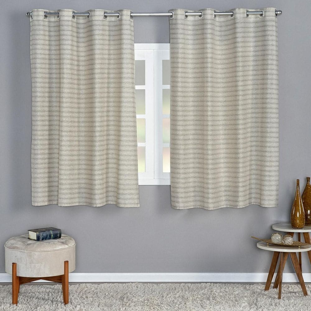 Cortina Listrada 2,80M X 1,60M Sala Tecido Rústico Palha