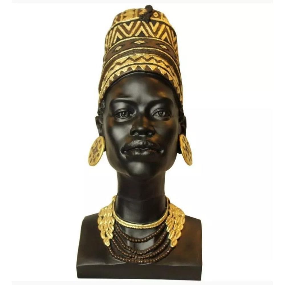 Estatueta Mulher Africana Poliresina 44x19,5x26,5cm