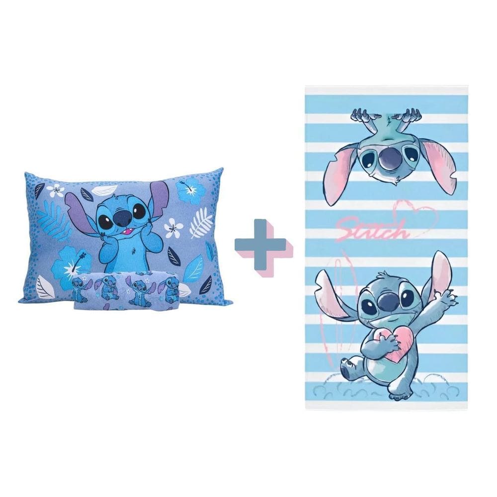 Kit Stitch Jogo Lençol 2 Pçs + Toalha Banho  Disney