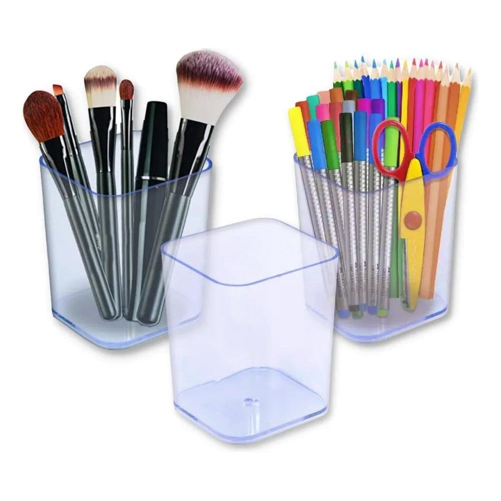 2X Porta Lápis Ou Objetos Em Acrílico Dello Kit Com 3 Peças
