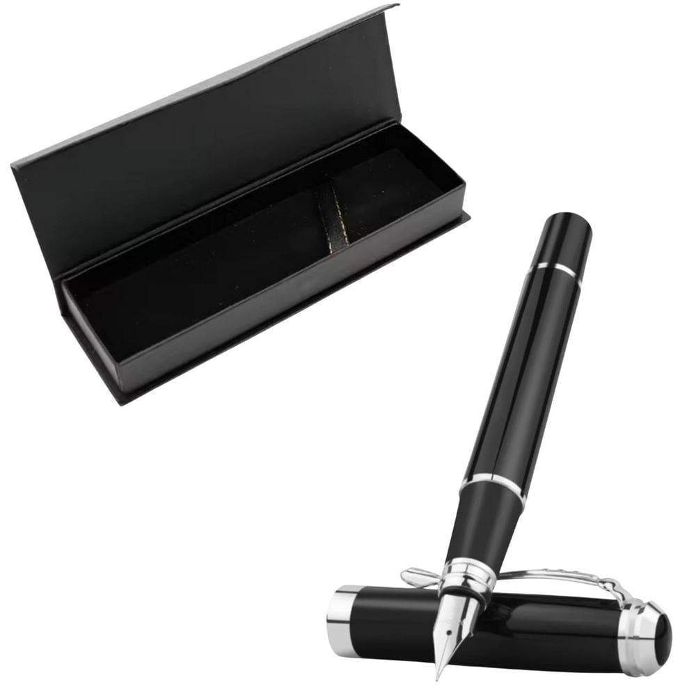 Caneta Tinteiro Ponta Fina Pena Preta 0,38Mm C. Caixa Estojo