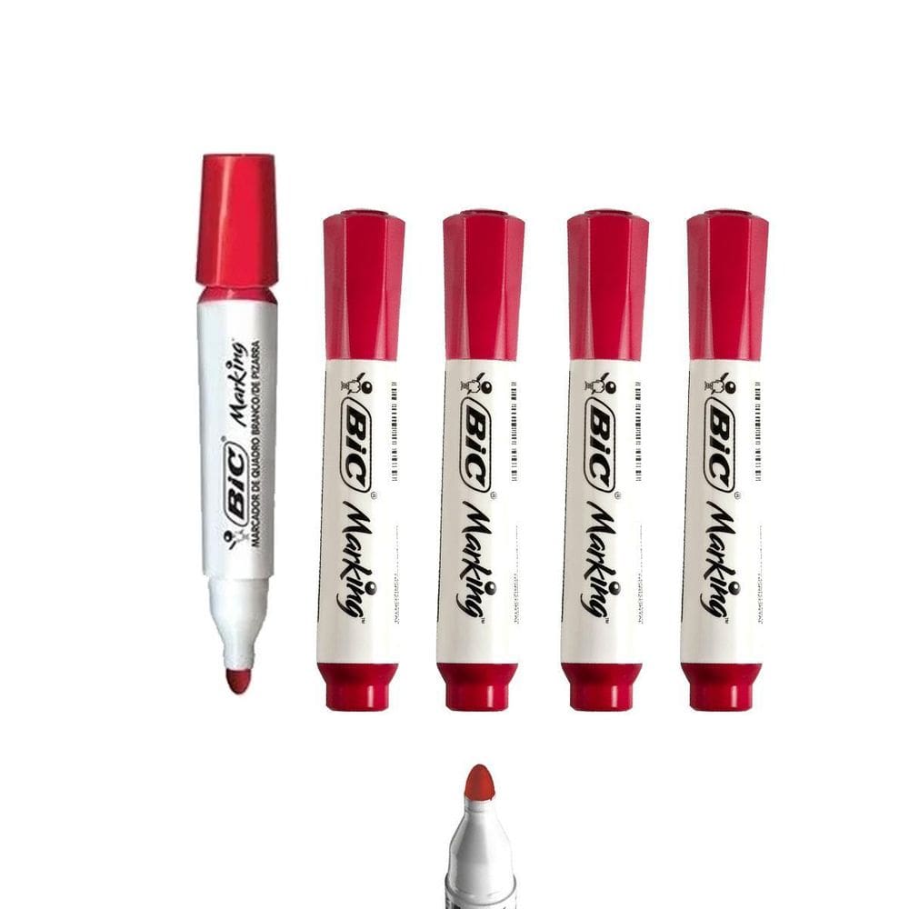 Caneta Marcador Bic Vermelha Para Quadro Branco Kit 5