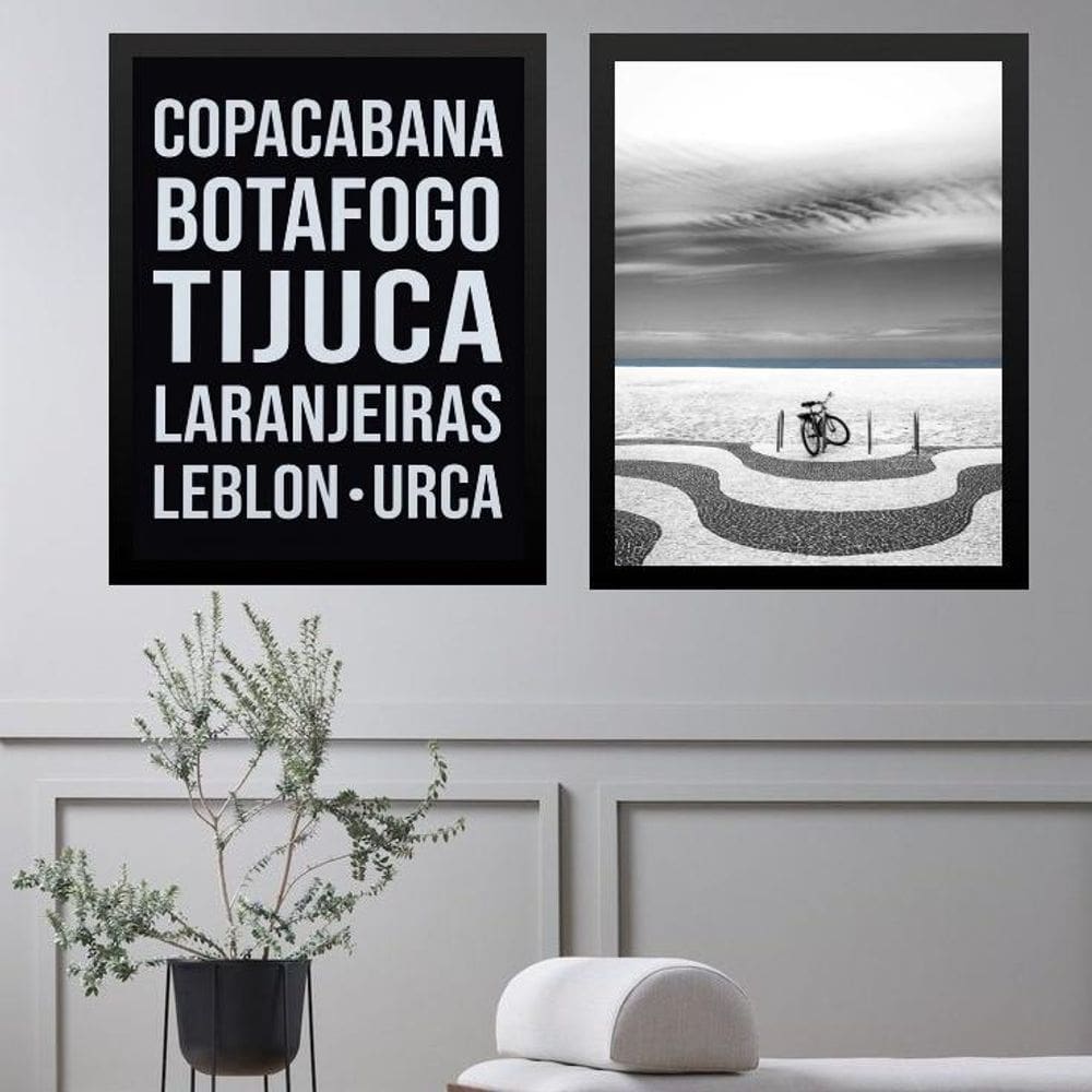 Kit 2 Quadros Rio Janeiro Zona Sul - Bairros 24X18Cm - Vidro