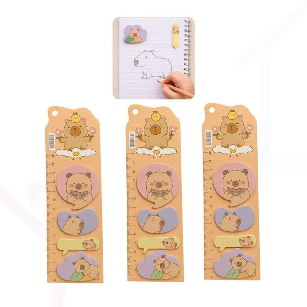 3 Bloco Adesivo Capivara Para Recados Marcador Página Régua