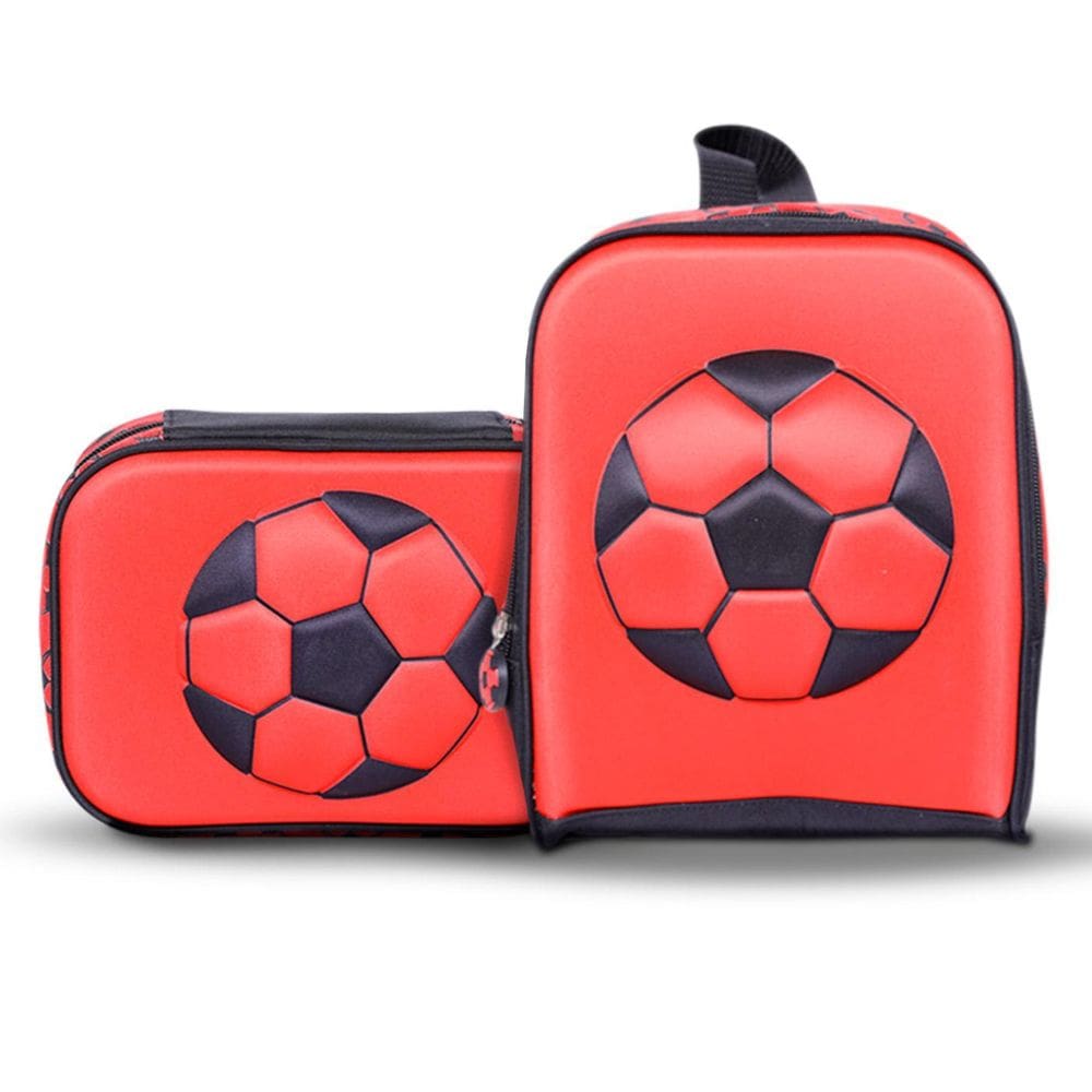 Kit Lancheira E Estojo Bola De Futebol 3D Escolar- Vermelho