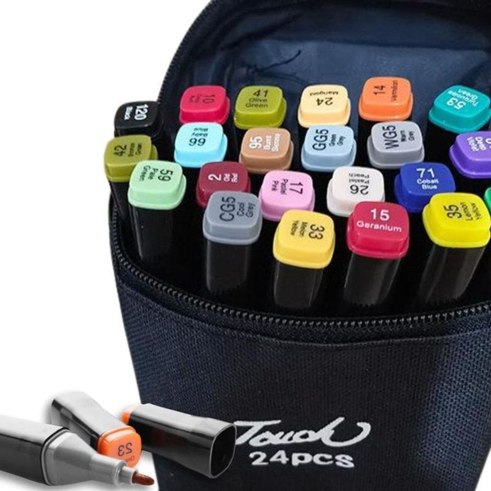 Conjunto De Canetas Marcador Permanente Ponta Dupla 24 Cores