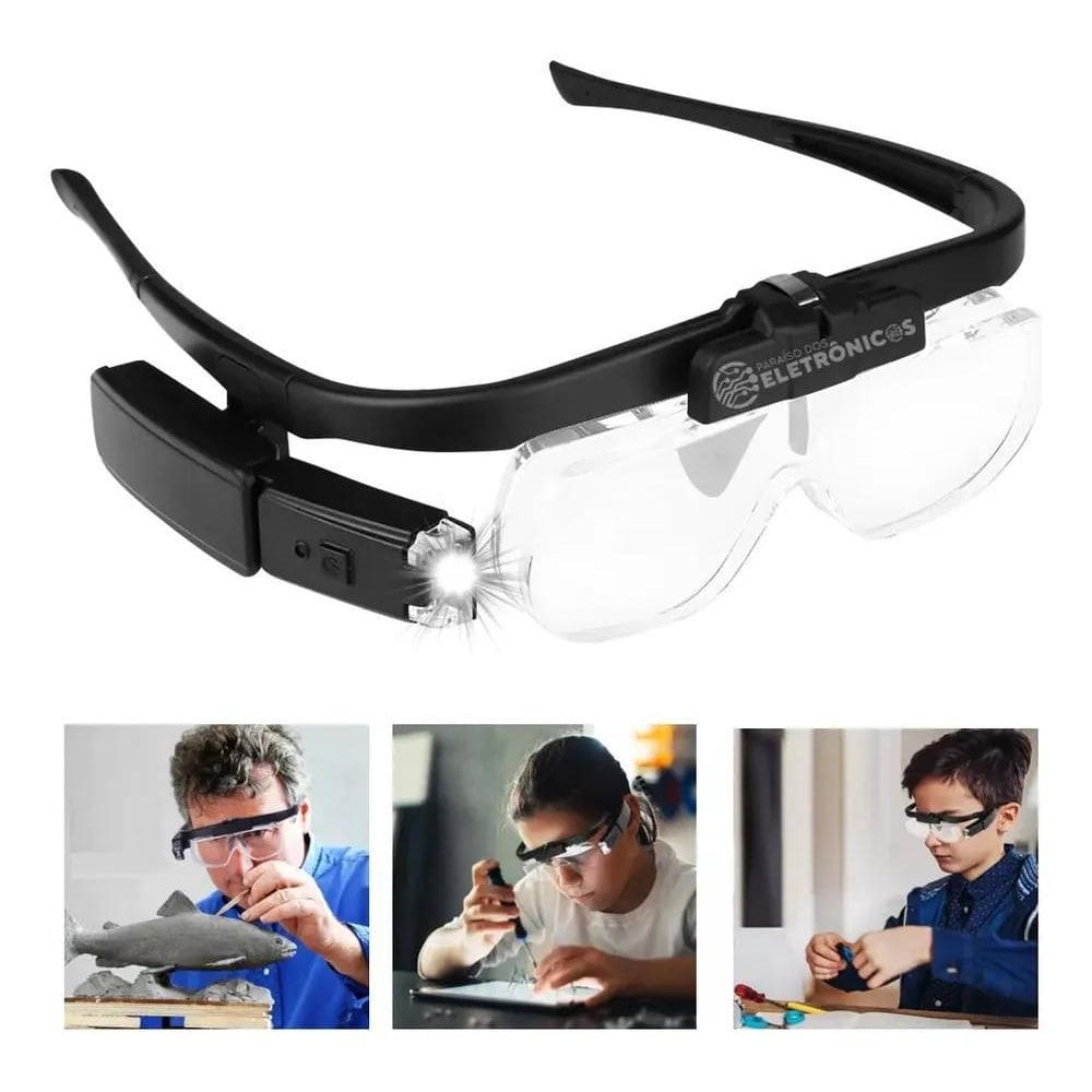 2X Óculos Lupa Aumento Led Recarregável Ajustáv
