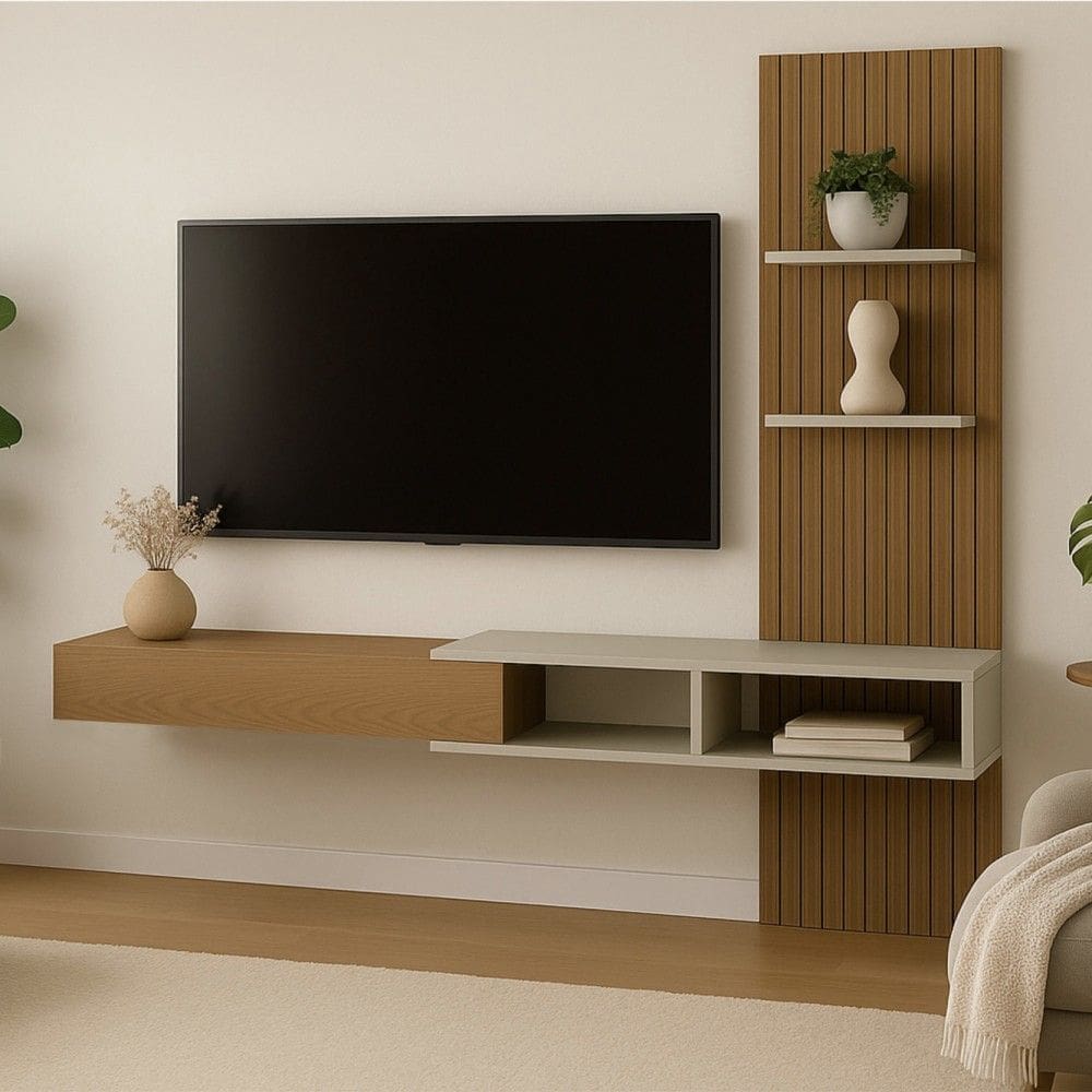 Painel Ripado Flex P/Tvs Até 70”nicho e Porta Basc – 1,60mt, 1,80mt e 2,00mt - Montagem do Painel Ambos Lados