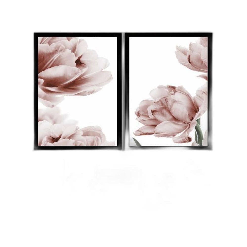Kit 2 Quadros Fotografias Modernas Flores Rosê 33X24Cm