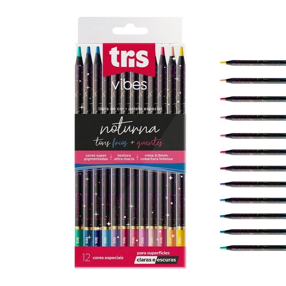 Lápis De Cor Tris Vibes 12 Cores Noturna Tons Frios E Quentes