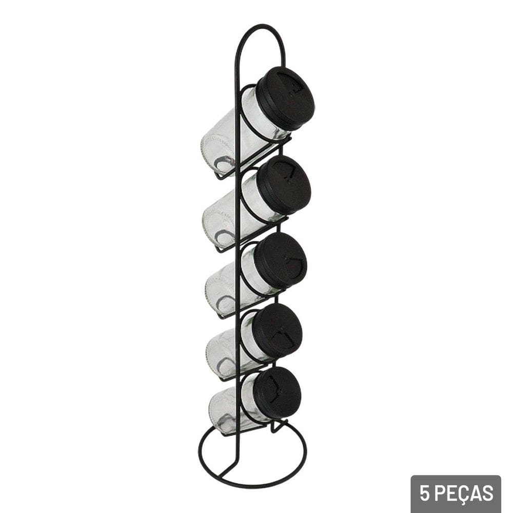 Porta Condimento 5 Pçs Vidro Suporte Metal Torre - Tudo em Caixa