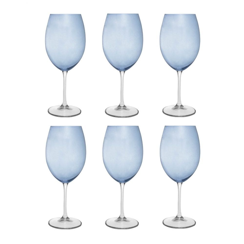 Cj 6 Taças de Cristal para Água/Vinho Banquet Azul 580ml Wolff