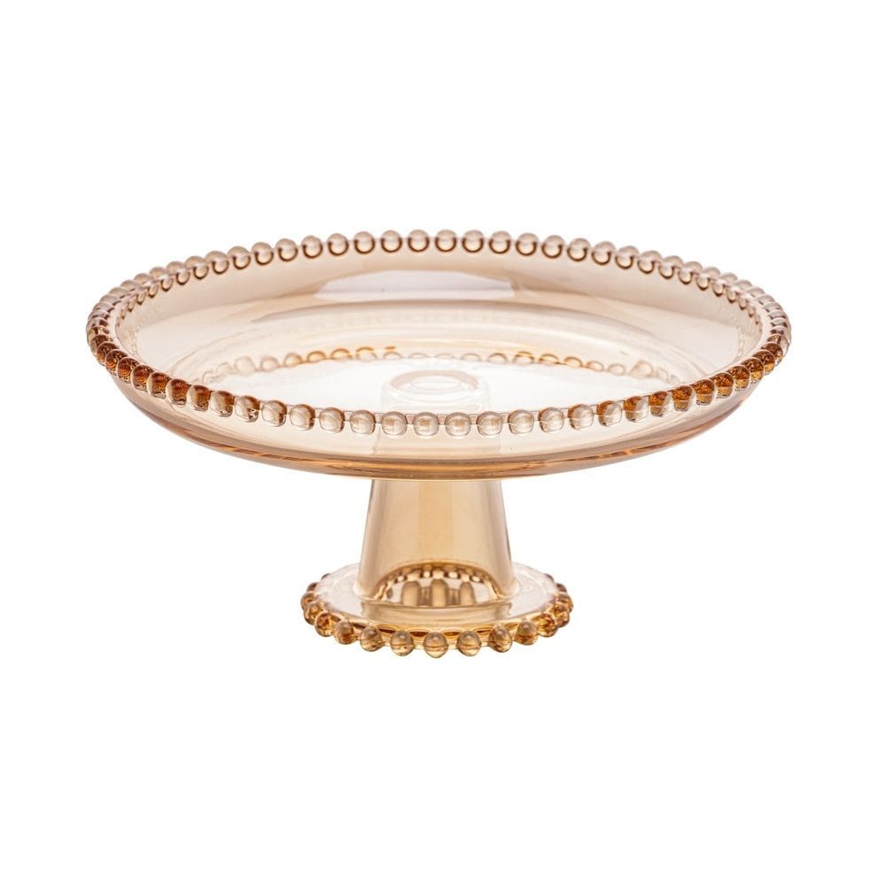 Prato de Cristal C/Pé para Bolo/Doces Pearl Bolinha Âmbar 20x9cm Wolff