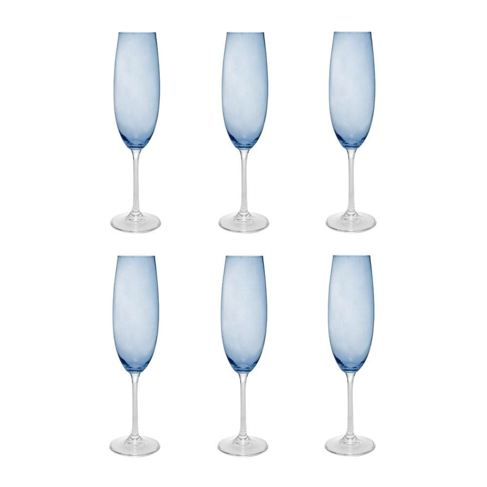 Cj 6 Taças de Cristal P/Champanhe Banquet Azul 200ml Wolff