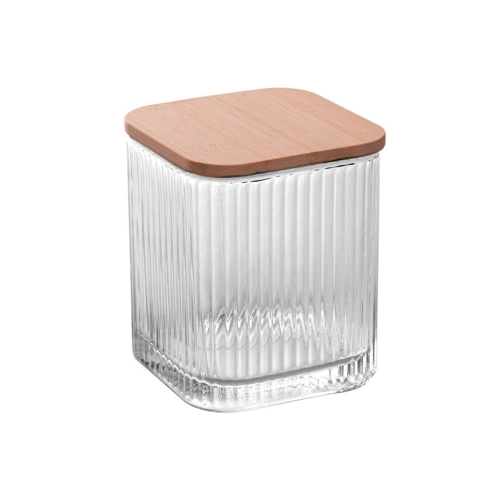 Pote Porta Cotonetes/Algodão de Vidro C/Tampa de Bambu Lines 9,5x8cm Lyor