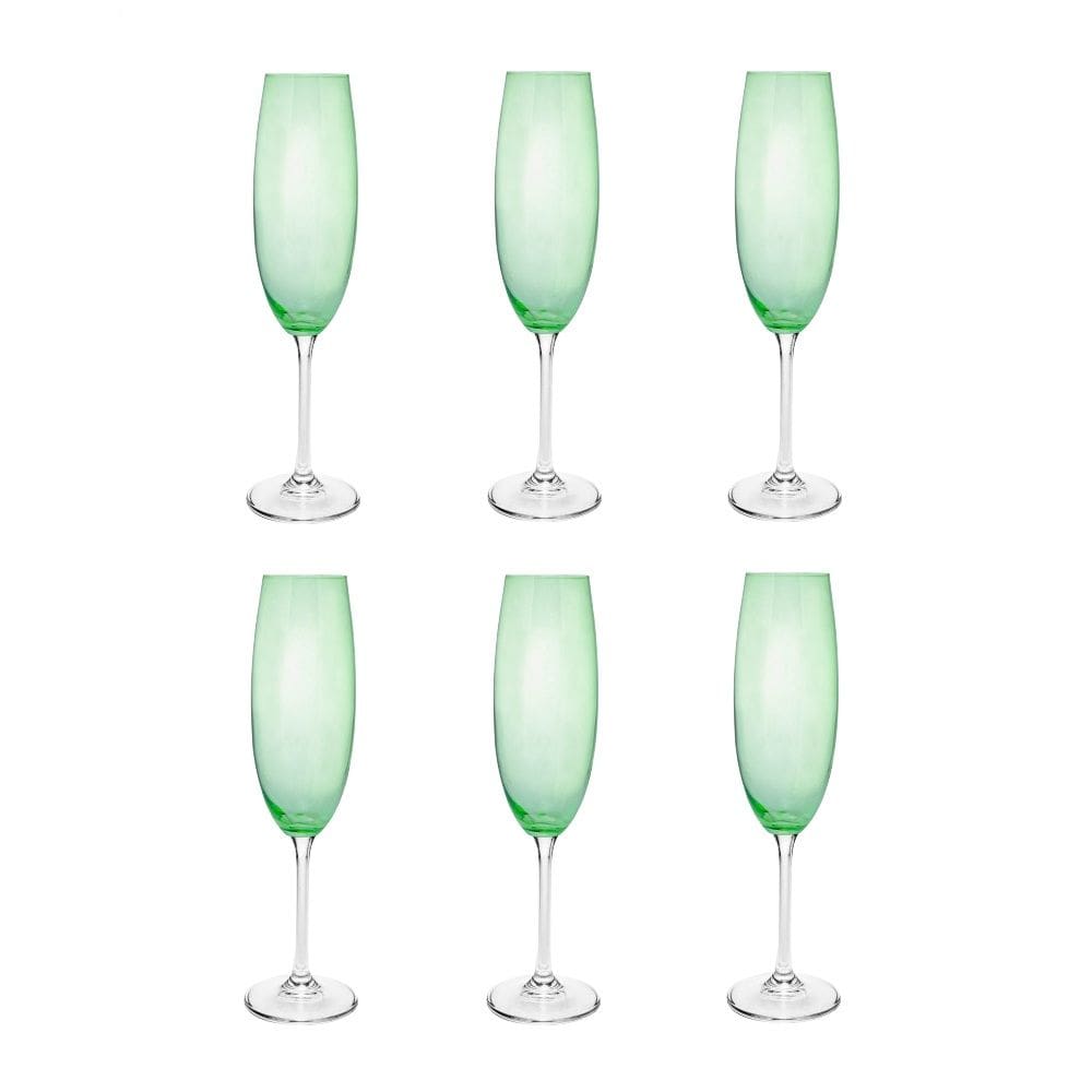 Cj 6 Taças de Cristal P/Champanhe Banquet Verde 200ml Wolff