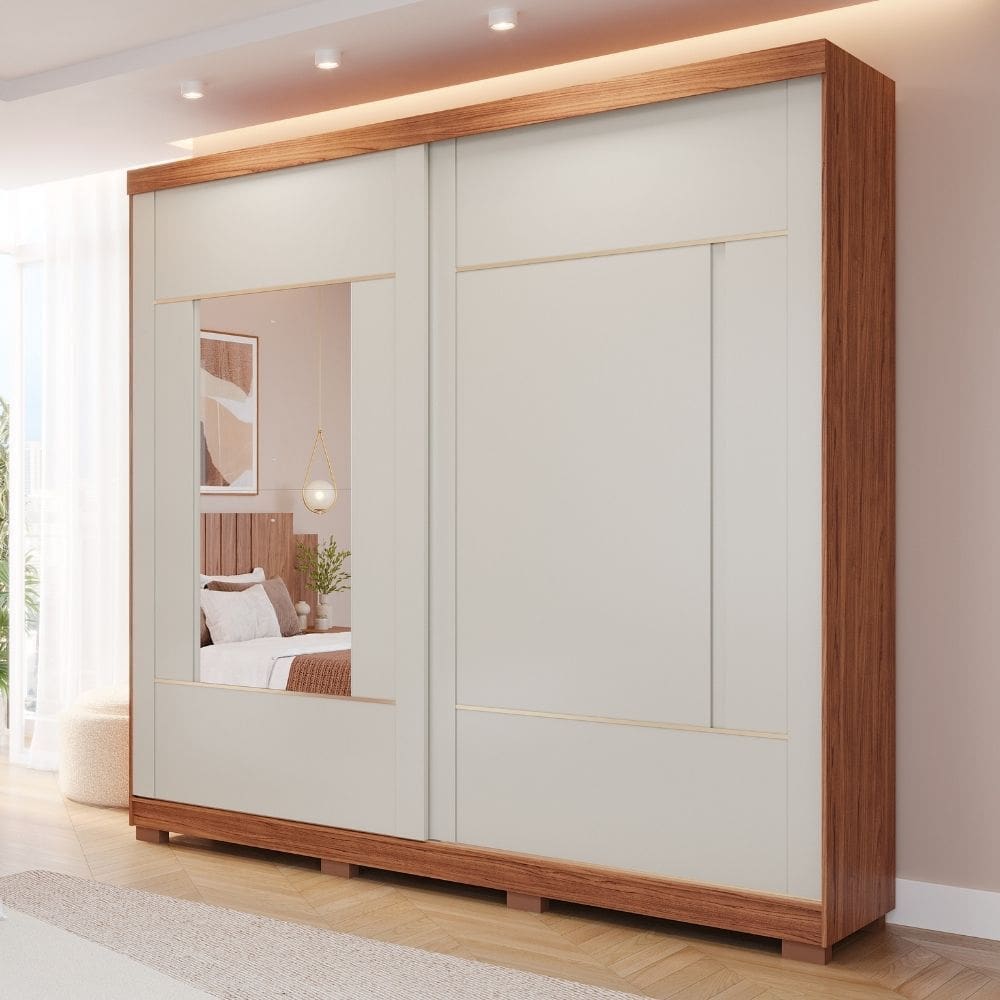 Guarda Roupa Casal com Espelho 2 Portas de Correr e P?s Em MDF Olivia Panan