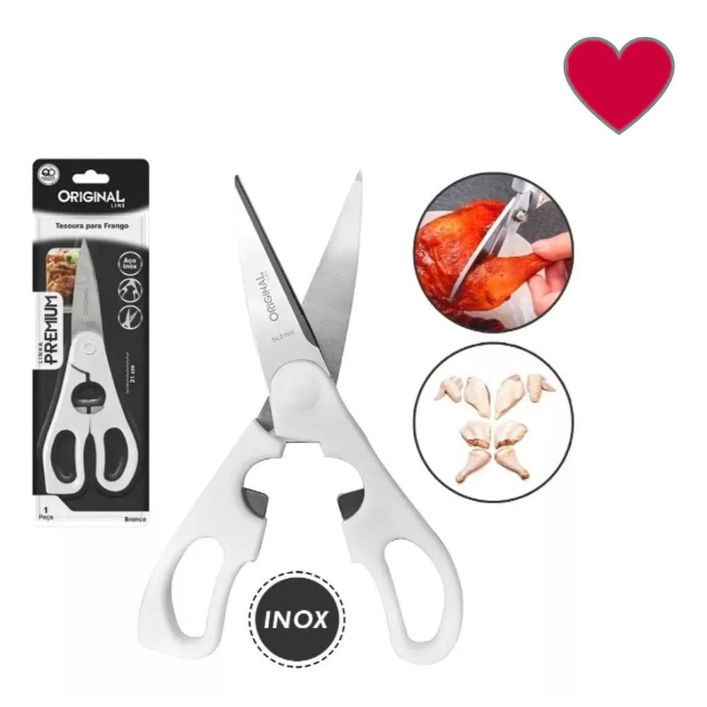 Tesoura para Frango Cortar Aves Carnes  e Frango Assado Inox - Cozinha - Trinchar Cortar Frango Carne - Premium - PANAMI