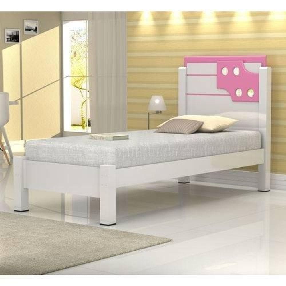 Cama De Solteiro Luíza 0,90 Branco / rosa - Vitamov 0260172